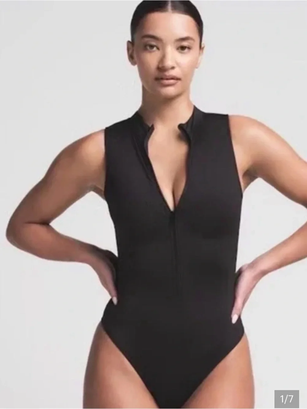 SKIMS Black Zip-Front Sleeveless Bodysuit